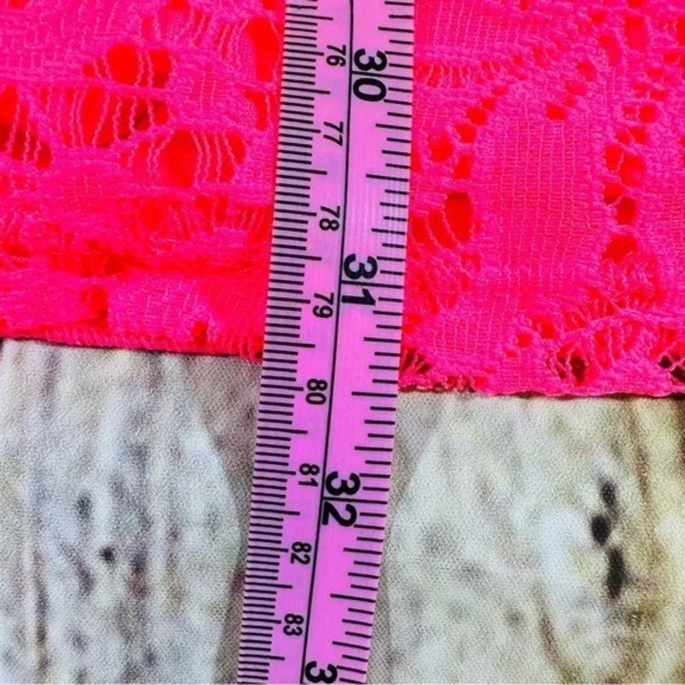 Speechless Lace Dress Womens L‎ Neon Pink High Neck Fit Flare Mini NWT